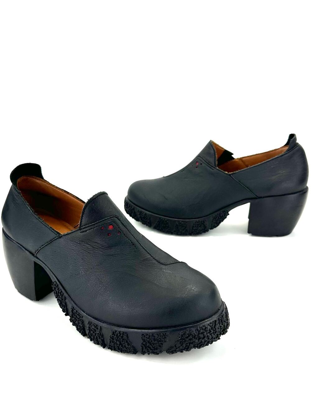 Sergio Tomani Bootie Size 8.5/39 Black Leather Chunky Block Heel Platform Casual